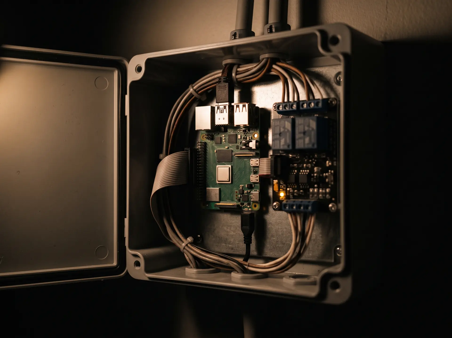 A door controller mounted inside an electrical enclosure