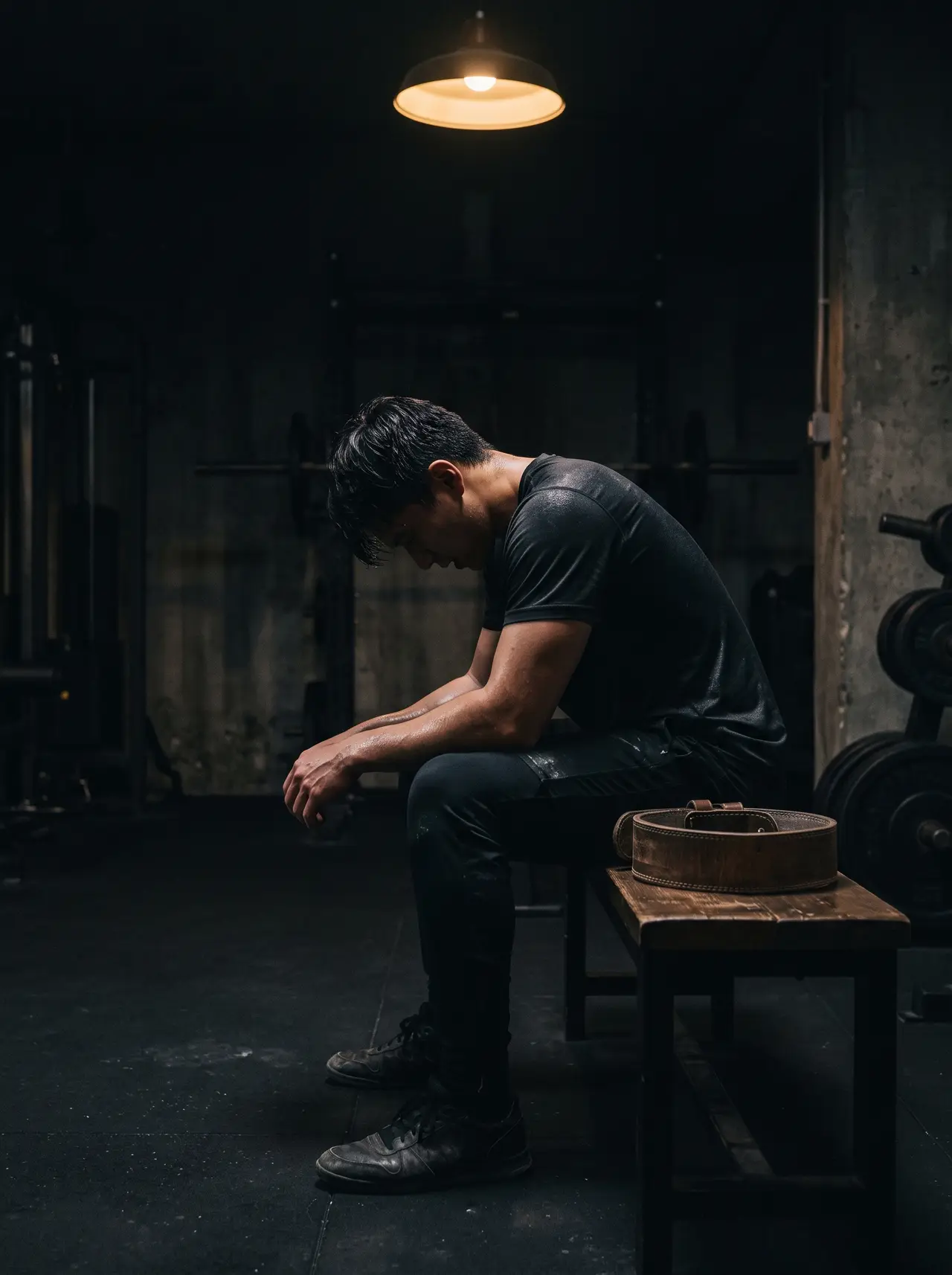 Someone sitting down taking a water break
