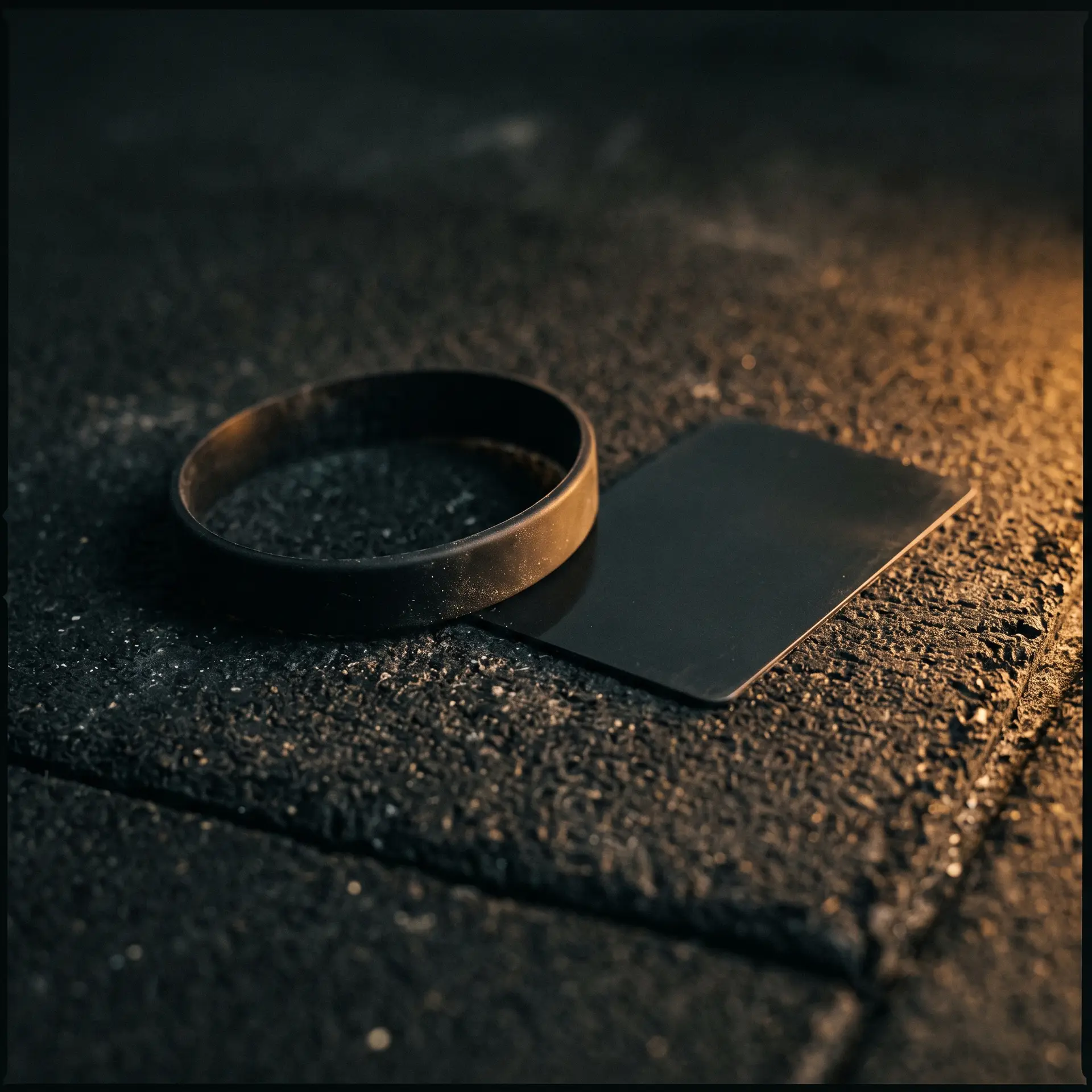 A black wristband and an access card side by side