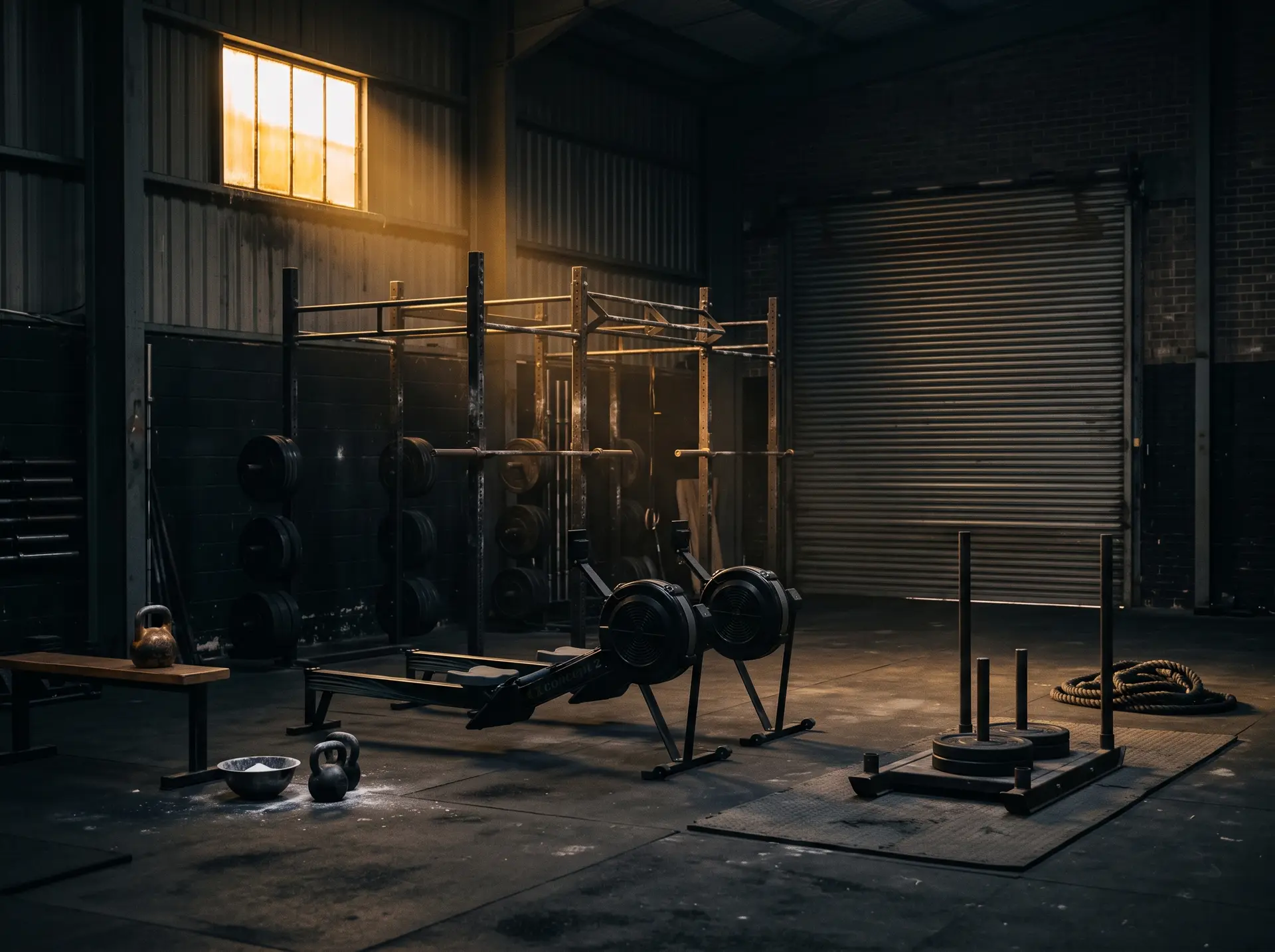 An empty functional training box, rig and open floor