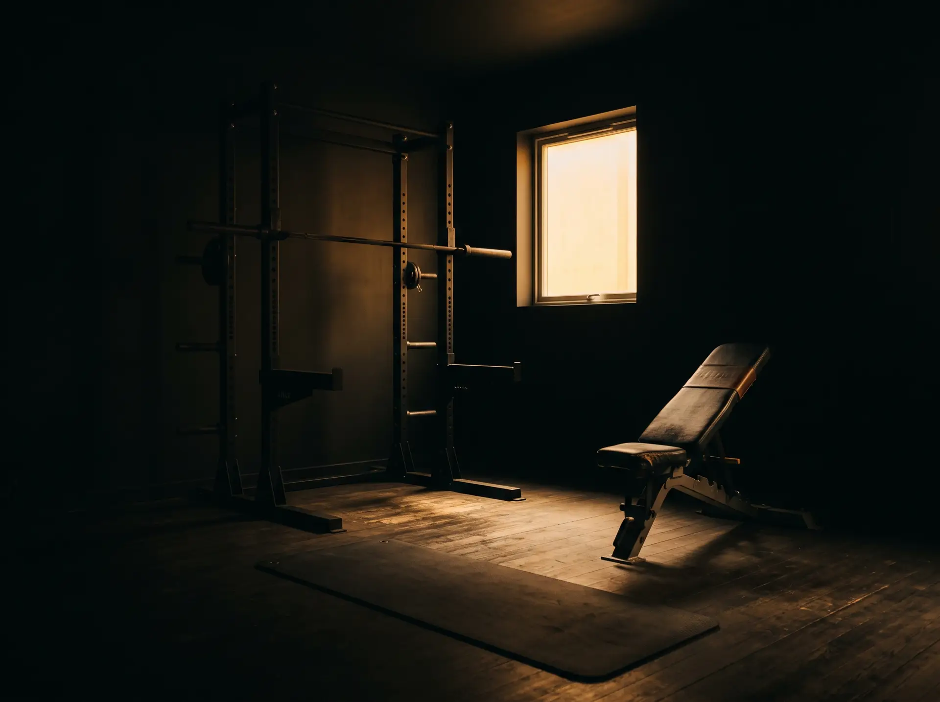A small personal training studio, one bench and a rack